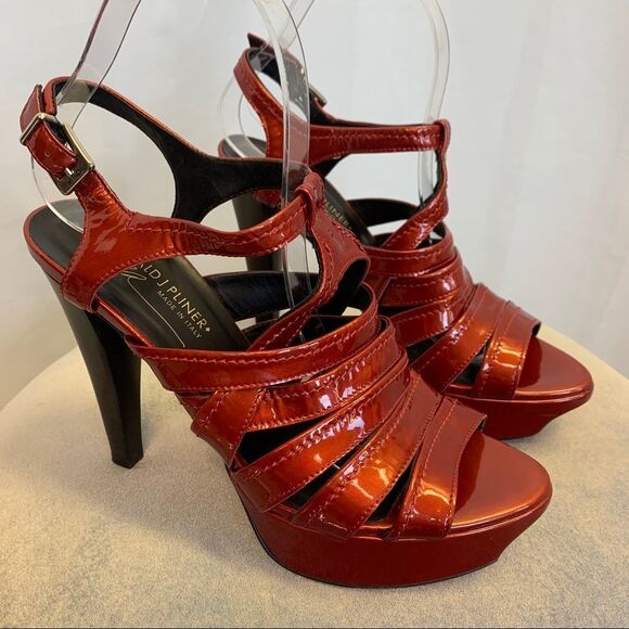 Donald J. Pliner Red Cleva Gladiator Patent Sandals Sz 8 - Picture 3 of 12